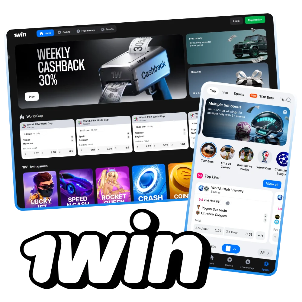 Sign up for 1win and start betting on sports, playing casino games and quick games in India.